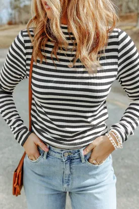 Striped Ribbed Mock Turtleneck