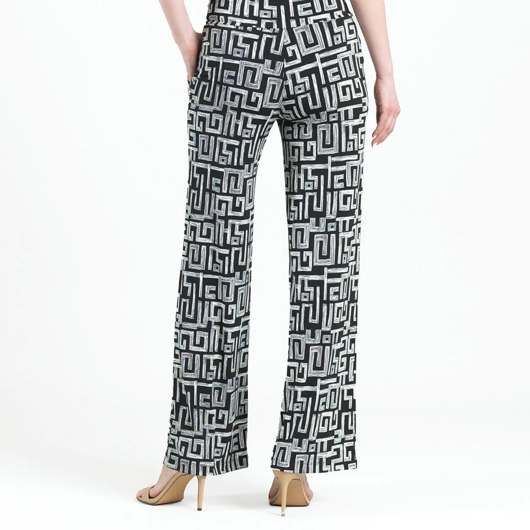 Textured Wide Leg Pocket Pant - Greek Key