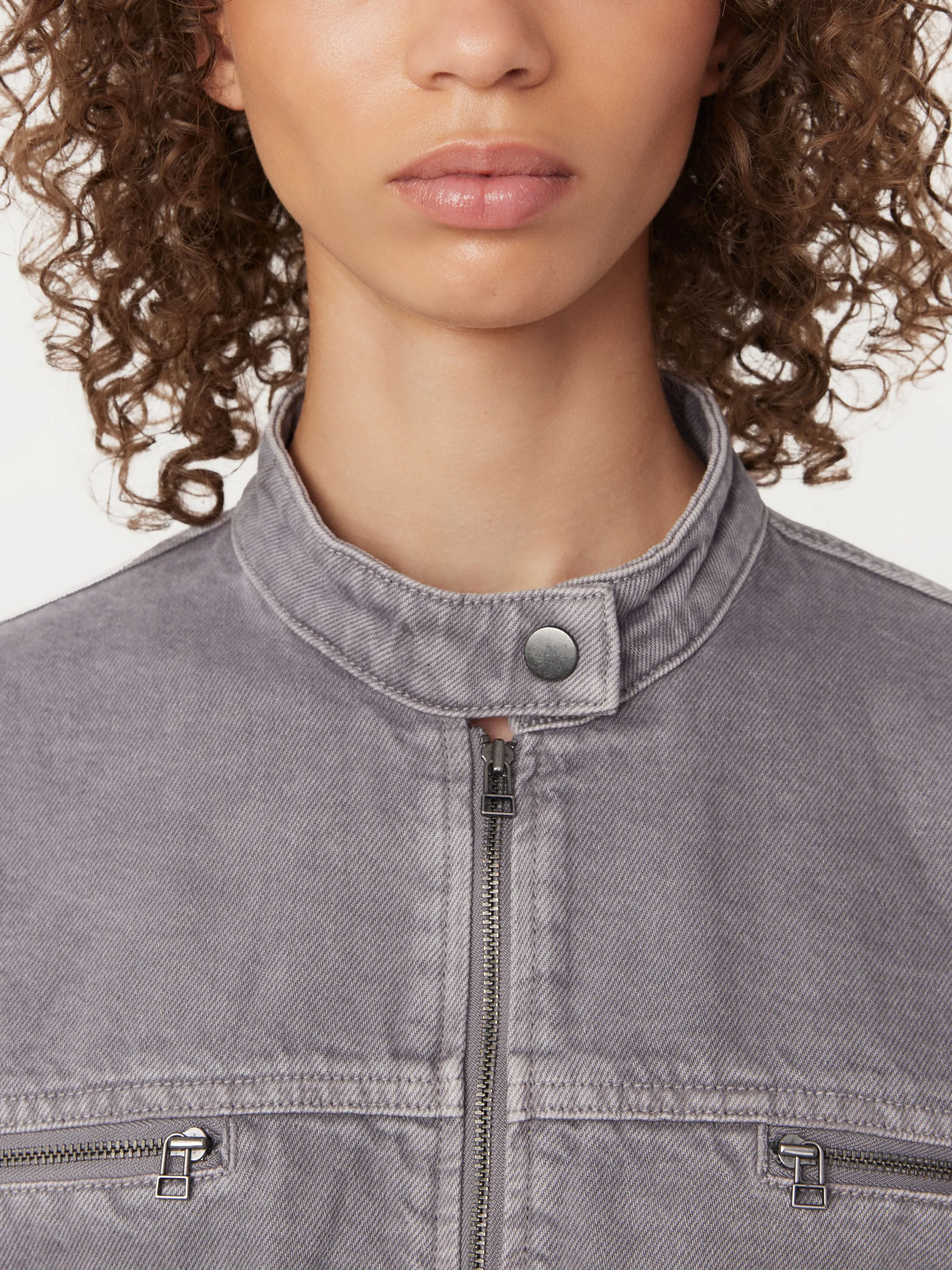 The Biker Denim Jacket in Light Grey