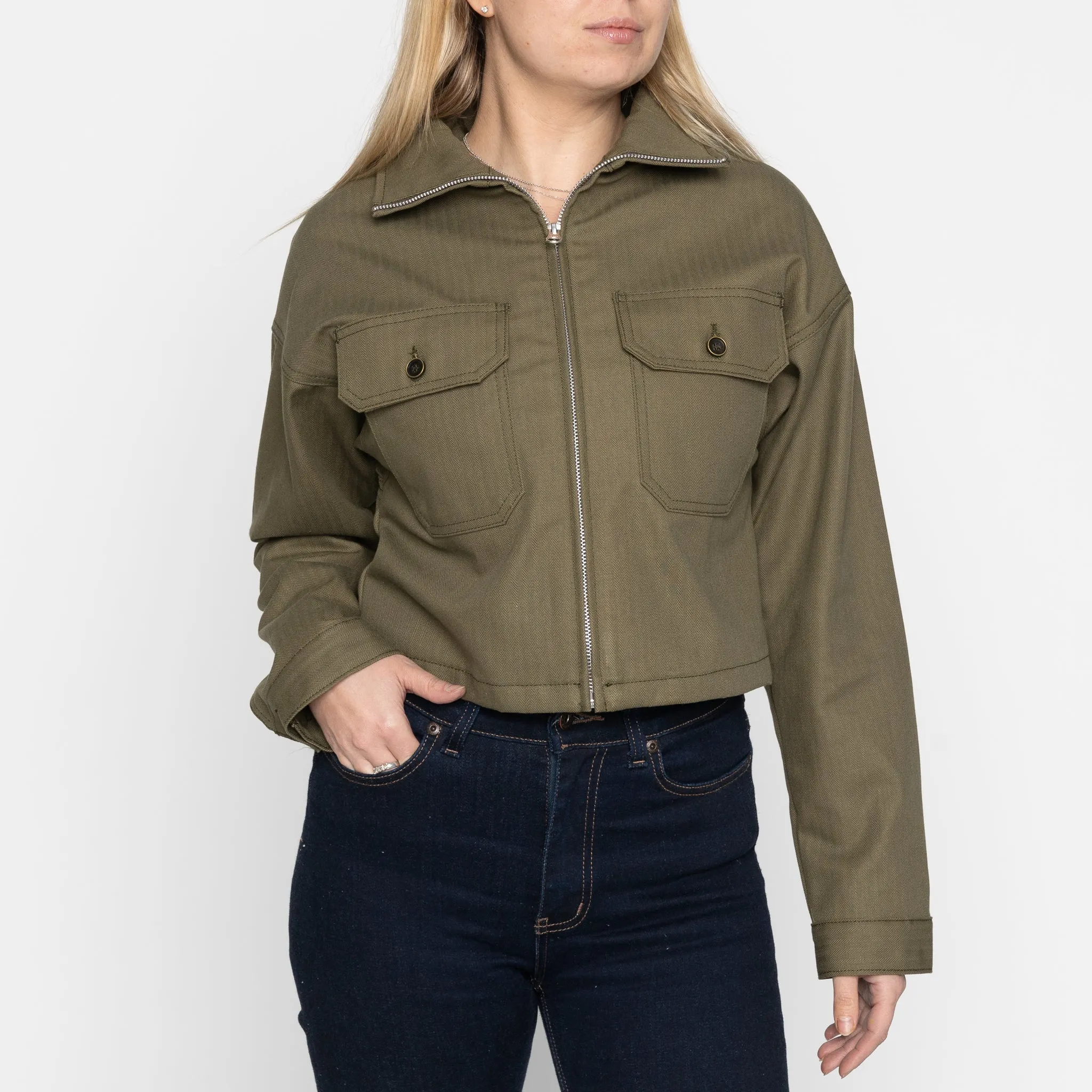 Zip Crop Jacket - Army HBT - Olive Drab